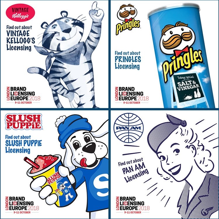 Elements of licensed brands and characters for the Pink Key 2018 BLE A5 leaflet promotional design