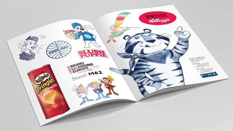 Hero view of Pink Key promotional BLE stand brochure advert design showing different licensed brands