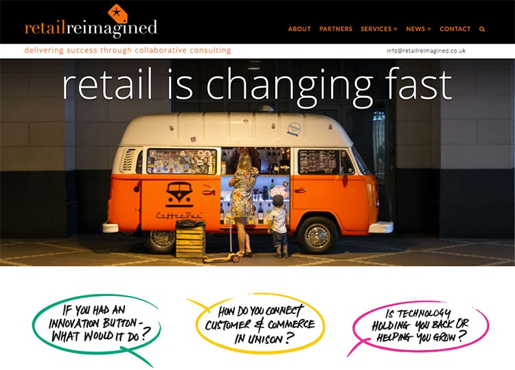 Flat homepage design for Retail Reimagined website