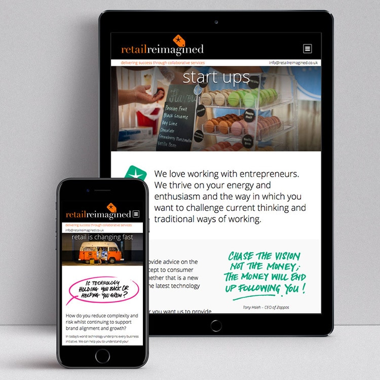Retail Reimagined responsive website design displayed on mobile and tablet devices Thumbnail