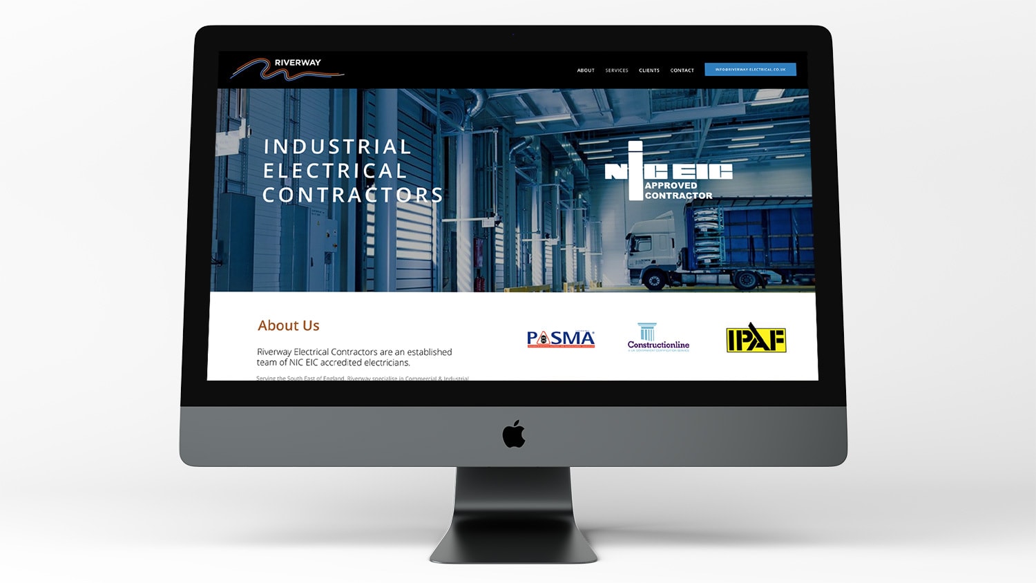 Riverway Electrical website design homepage displayed on a Desktop computer