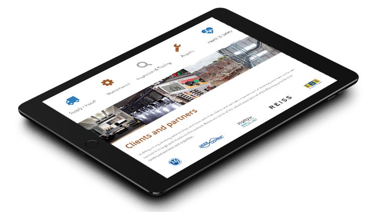 Homepage responsive website design flat for Riverway Electrical displayed on a Tablet