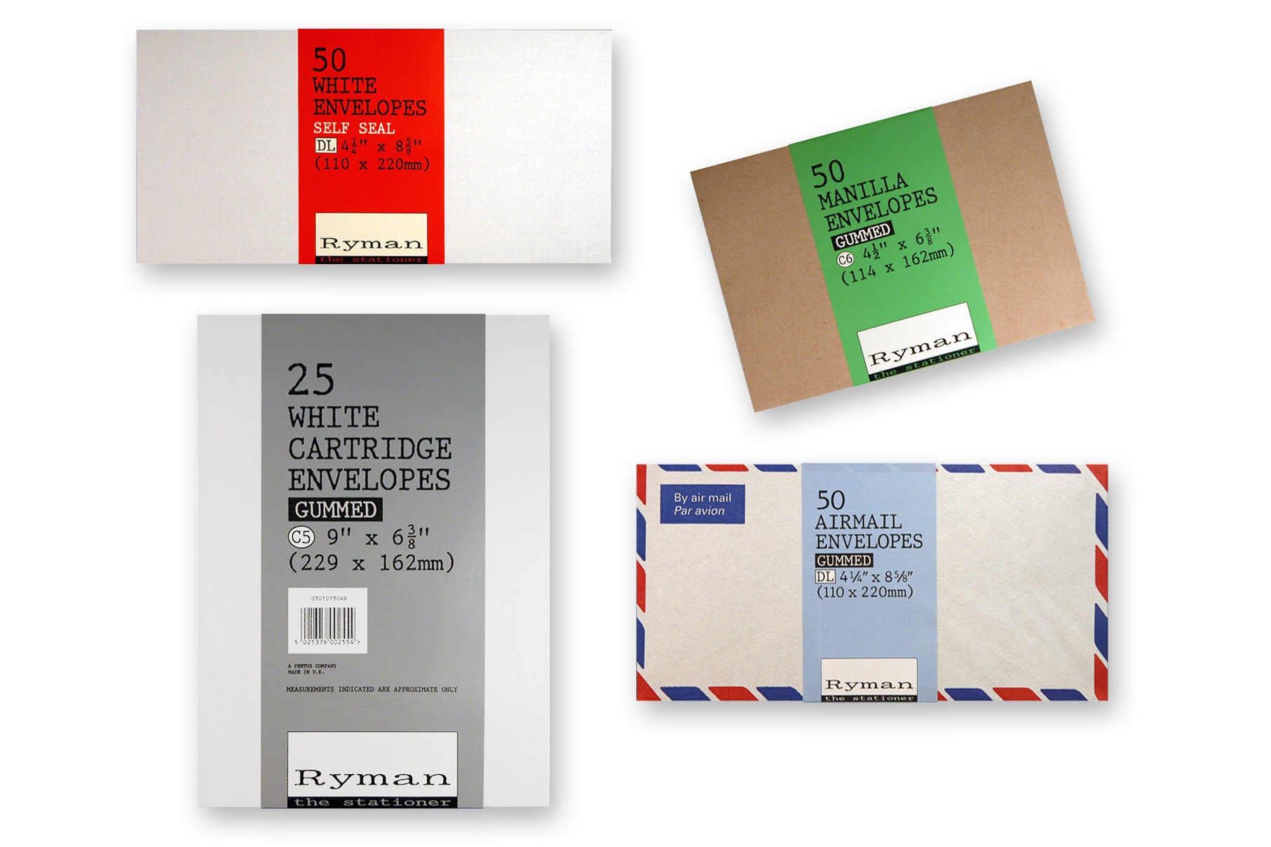Set of envelopes Packaging design for Ryman