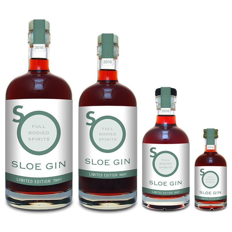 Sloe Gin label design with different sizes for So Drinks