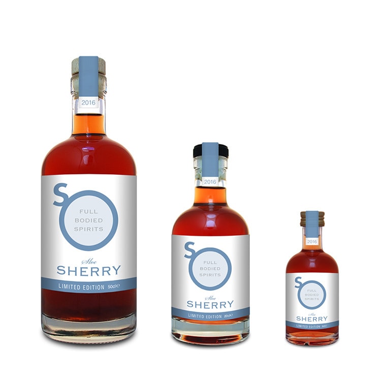 Blue Sherry label design with different sizes for So Drinks