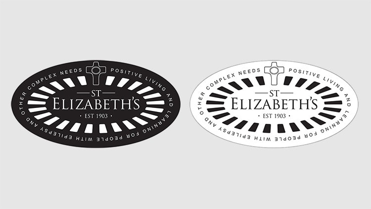 Reversed and non-reversed St Elizabeths with cross and outline with strapline branding design