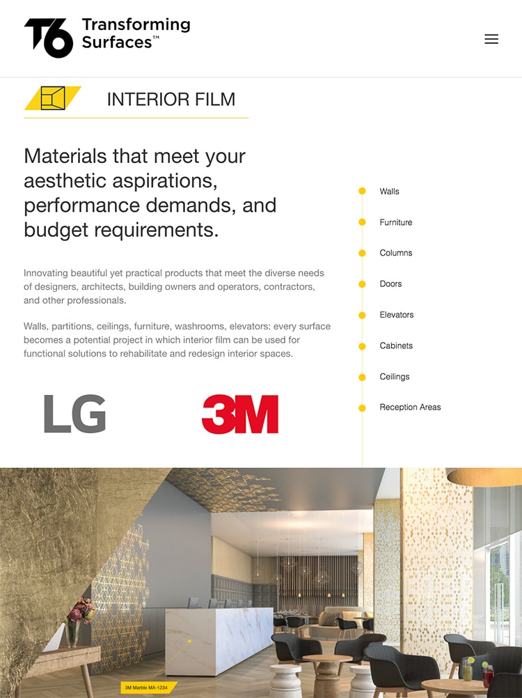 Homepage flat of the T6 responsive website design in tablet view