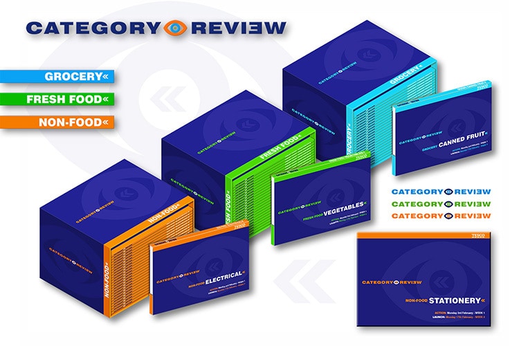 Category review brochure print design for Tesco