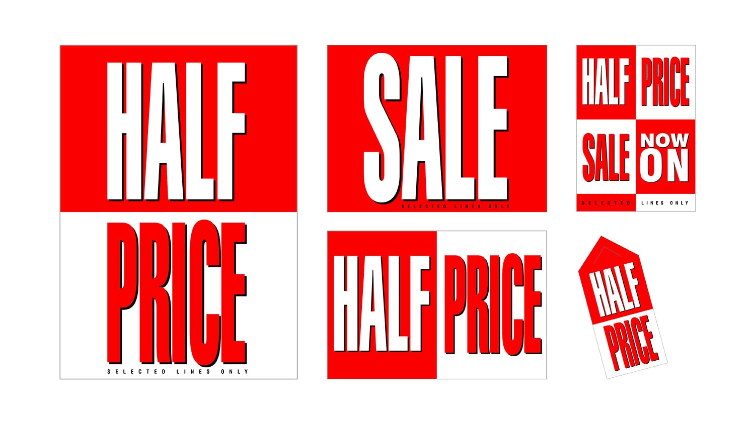 Half Price promotional design materials for Tesco retail stores