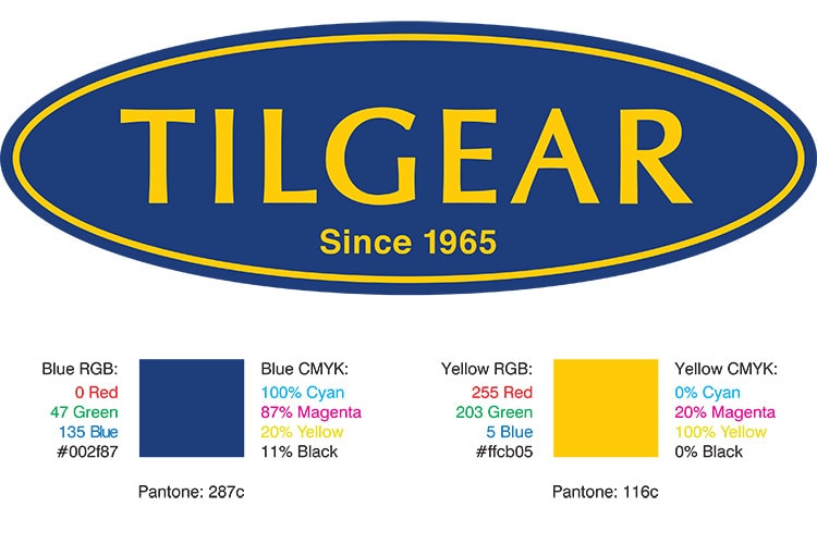 Corporate Colours specification sheet for Tilgear Branding Design