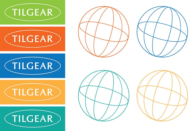 Tilgear Branding Design and globe symbol in different colour variations