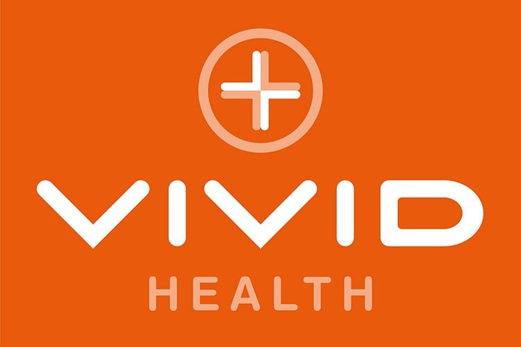 Vivid Health Logo design reversed orange background