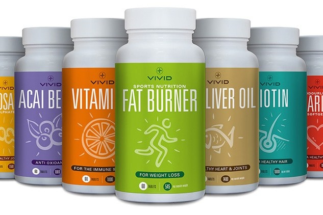Label design for Vivid Health's range of different vitamins