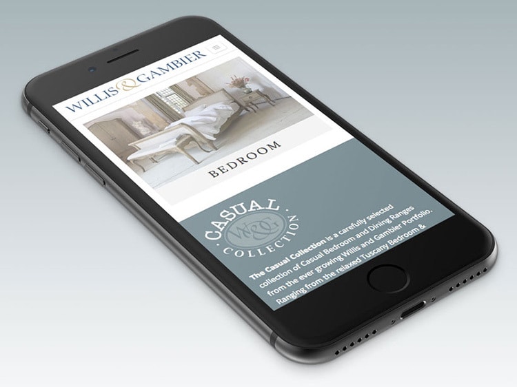 Mobile displaying the responsive Willis & Gambier website design