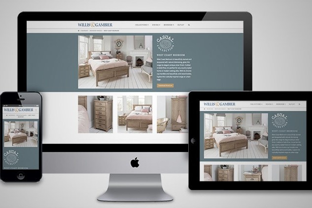 Desktop, Tablet and Mobile phone displaying the Willis & Gambier Casual page of the responsive website design